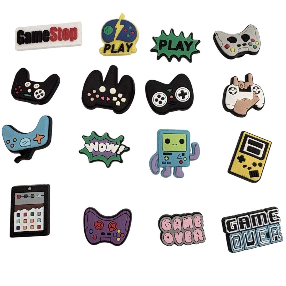 Video Game Shoe Charms Lot Gamer Controllers Game Over Play 16 pieces